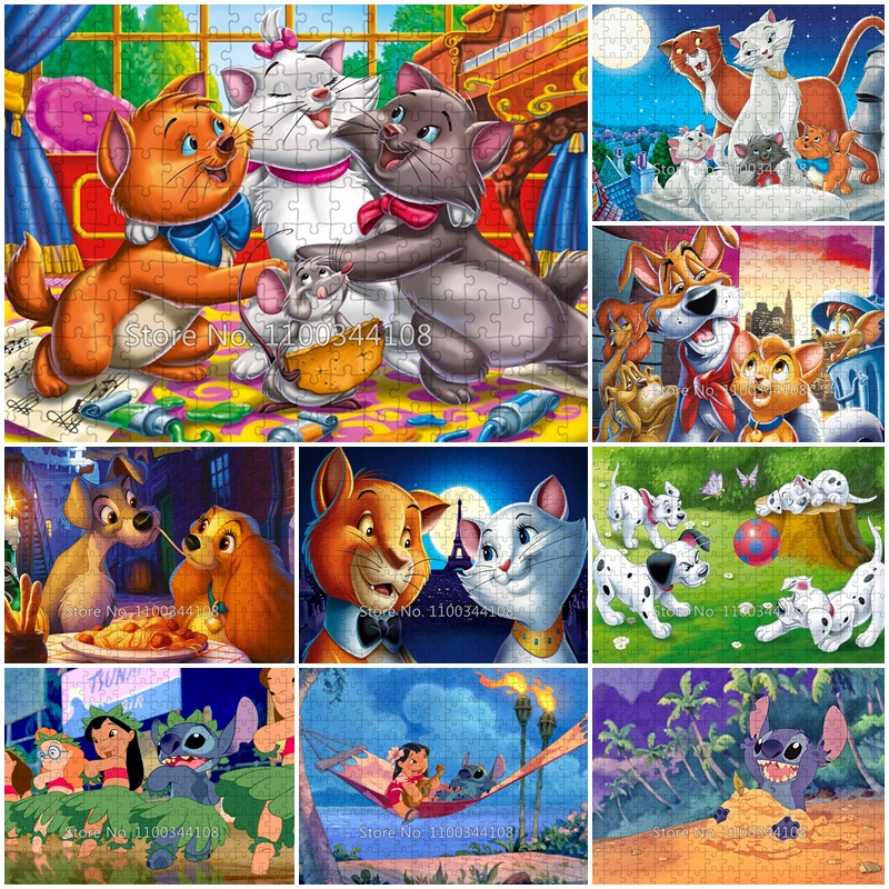 Disney Anime Jigsaw Puzzles The Aristocats Lady and The Tramp Lilo Stitch Cardpaper Wooden Puzzles for Adult Decompressi