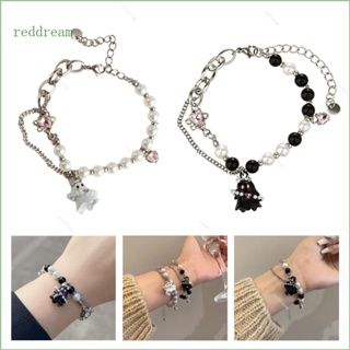 Redd สร้อยข้อมือ ประดับลูกปัด สีดํา สีขาว ปรับได้ สไตล์ฮิปฮอป เครื่องประดับแฟชั่น