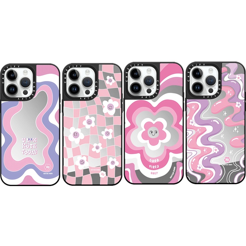 เคสโทรศัพท์มือถือ PC แบบแข็ง ลายดอกไม้หมากรุก Huyen Dinh น่ารัก CASETI สําหรับ iPhone 15 14 Plus 11 12 13 Pro 15Pro Max