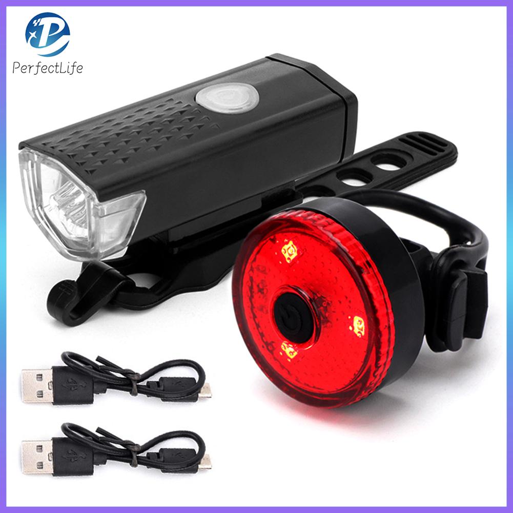 [จัดส่งในพื้นที่] จักรยานไฟ LED แบบชาร์จไฟได้ USB ชุดไฟท้ายไฟหน้าและหลังจักรยาน [1-3 วันมาถึง]