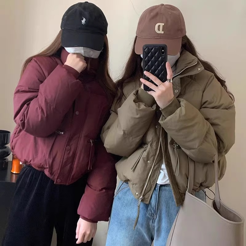 เสื้อโค้ทสั้น คอปก แบบหนา สีพื้น แฟชั่นฤดูหนาว สไตล์เกาหลี