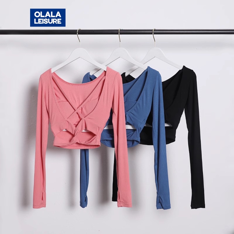 OLALA LEISURE ชุดเสื้อแขนยาวเซ็กซี่ พร้อมแผ่นรองหน้าอก สวยงาม เหมาะกับใส่เล่นโยคะ กีฬา ฟิตเนส สําหรับผู้หญิง
