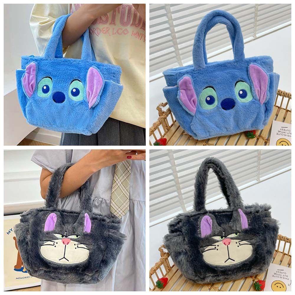 Fashionhubz กระเป๋าถือ Plush Stitch, Lucifer Cat การ์ตูน Tote Bag,น่ารักขนาดใหญ่ความจุถุงอาหารกลางวันแม่กระเป๋าสัตว์นาฬิกาข้อมือกระเป๋าเดินทาง