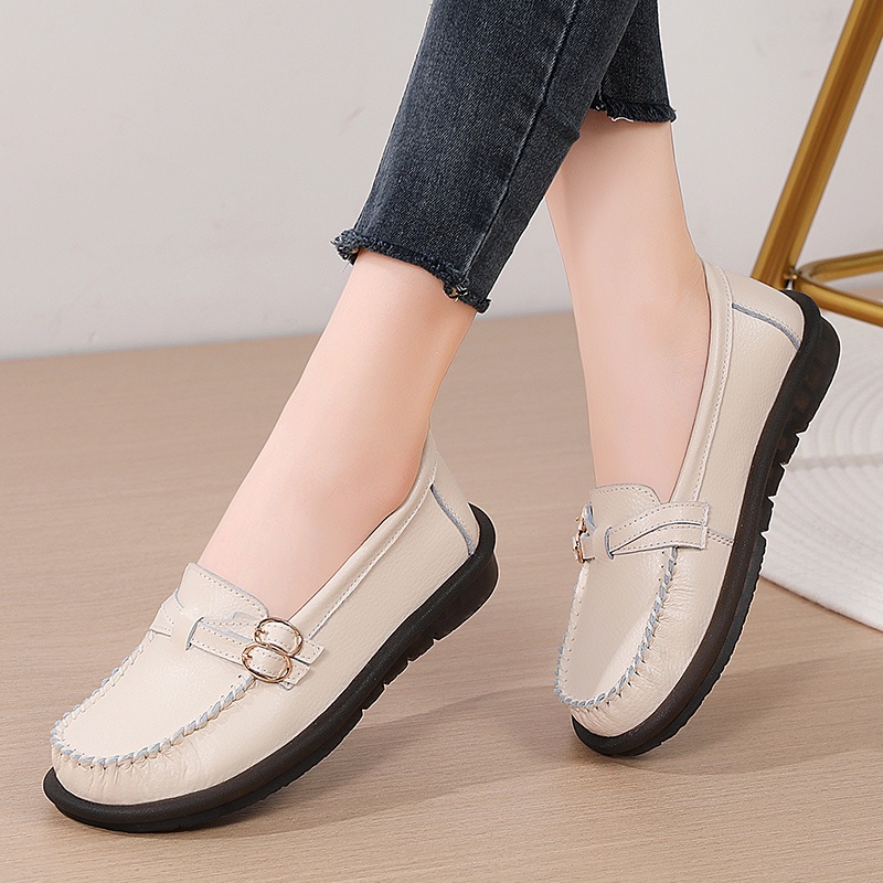 【5 สี ขนาดใหญ่ 35-44】รองเท้าโลฟเฟอร์ลําลอง หนังโคเรียม พื้นนิ่ม กันลื่น แฟชั่นสไตล์เกาหลี สําหรับสตรี OD05