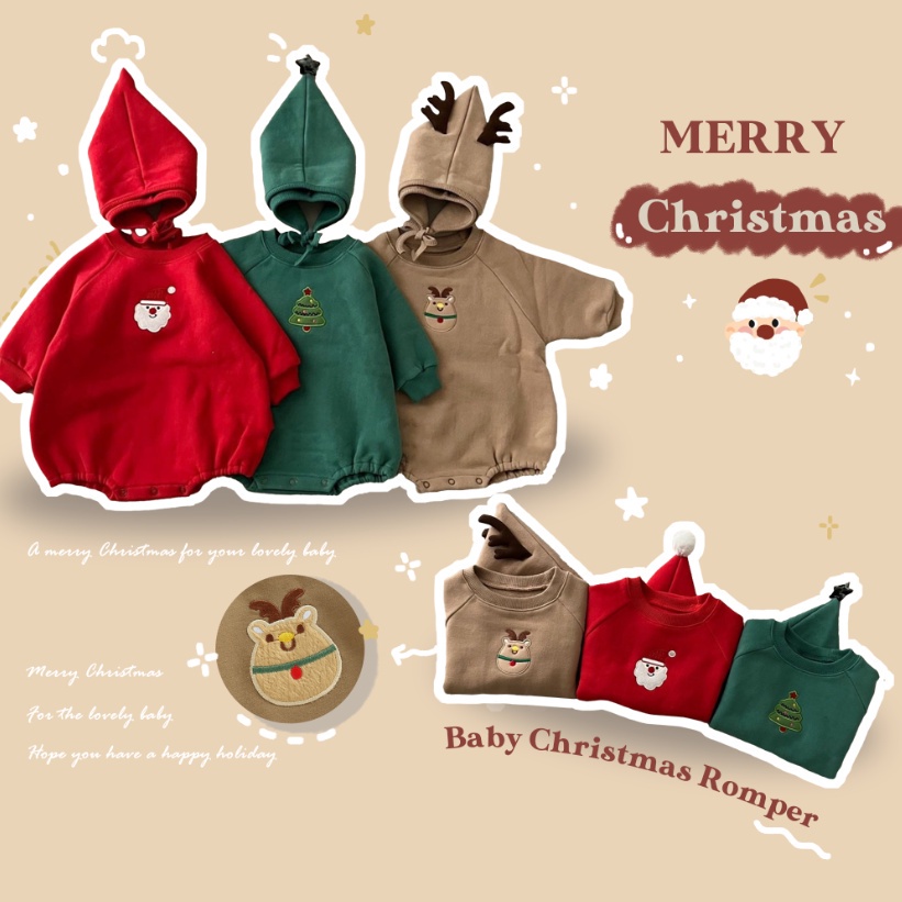 ชุดจั๊มสูทแขนยาว แบบหนา ให้ความอบอุ่น ลายคริสต์มาส พร้อมหมวกน่ารัก สําหรับเด็กผู้ชาย และเด็กผู้หญิง