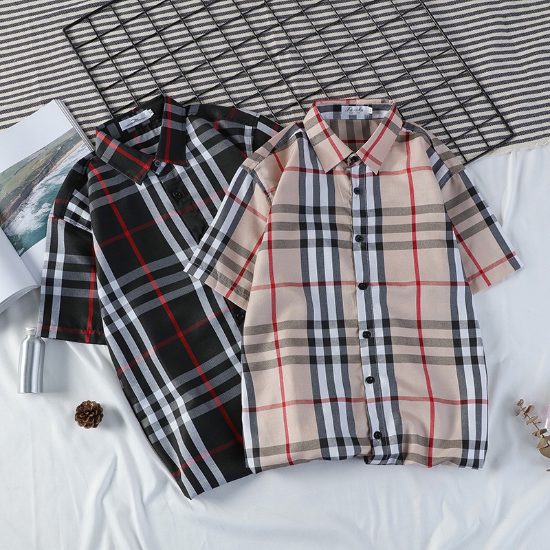 เสื้อเชิ้ตแขนสั้น ลายสก๊อต สําหรับผู้ชาย แบบใหม่ G007