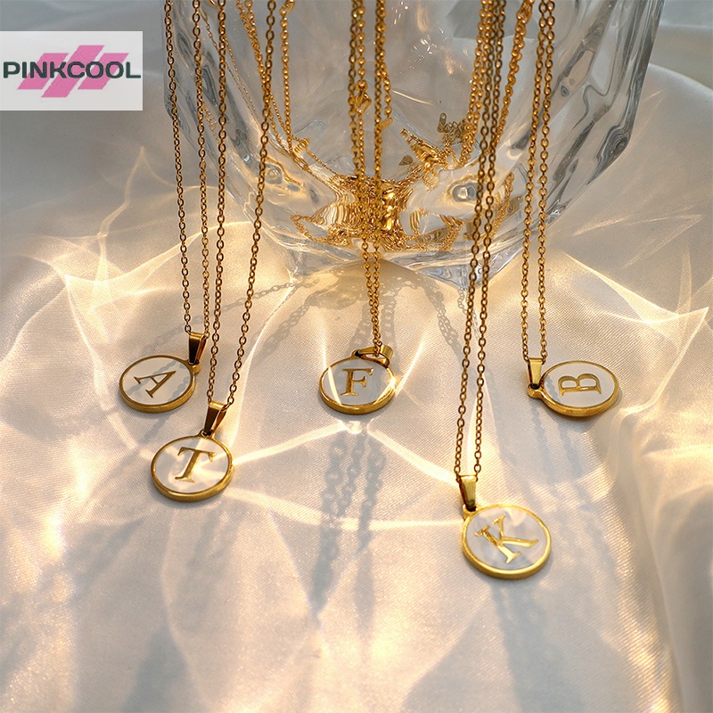 Pinkcool สร้อยคอ จี้ตัวอักษร A-Z สีขาว เครื่องประดับ ของขวัญ สําหรับผู้ชาย ผู้หญิง