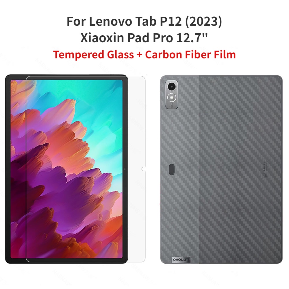 ฟิล์มกระจกนิรภัยกันรอยหน้าจอ และสติกเกอร์คาร์บอนไฟเบอร์ ด้านหลัง สําหรับ Lenovo Tab P12 2023 12.7 นิ้ว Xiaoxin Pad Pro 2023 TB371FC