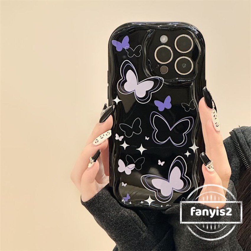 เข้ากันได้สําหรับiphone 16 15 11 14 Pro 13 12 Pro Max 14 Plus X XR Xs Max 8 7 6 6s Plus SE 2020 INSแฟชั่นผีเสื้อสีม่วงเคสโทรศัพท์ซิลิโคนอ่อนนุ่มกันกระแทกปกหลัง
