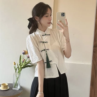เสื้อเชิ้ตแขนสั้น กระโปรง พลัสไซซ์ สไตล์จีน แฟชั่นฤดูใบไม้ผลิ และฤดูร้อน สําหรับผู้หญิง