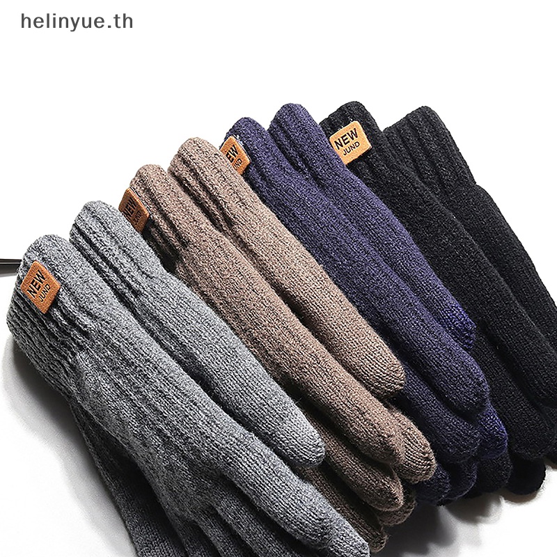 Helinyue ถุงมือผ้าแคชเมียร์ แบบสวมห้านิ้ว ให้ความอบอุ่น กันความเย็น สัมผัสหน้าจอได้ เหมาะกับฤดูหนาว กลางแจ้ง สําหรับผู้ชาย เล่นสกี ขี่จักรยาน รถจักรยานยนต์ เล่นสกี