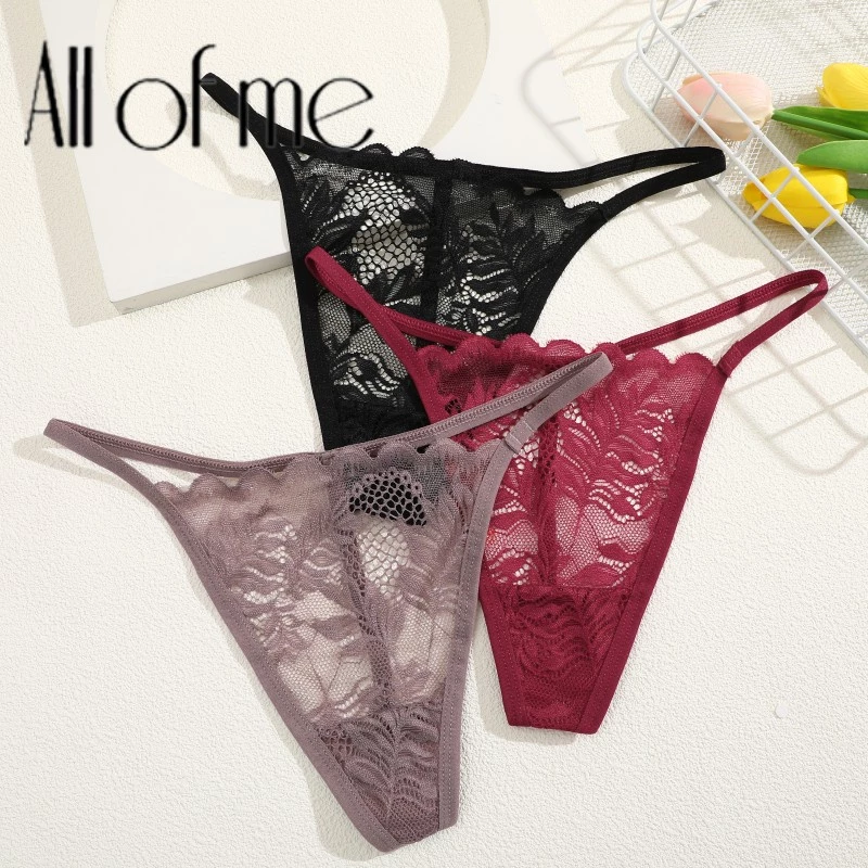 Allofme กางเกงชั้นในจีสตริง ผ้าฝ้าย เอวต่ํา ลายดอกไม้ ลูกไม้ เซ็กซี่ สําหรับสตรี