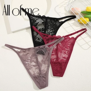 Allofme กางเกงชั้นในจีสตริง ผ้าฝ้าย เอวต่ํา ลายดอกไม้ ลูกไม้ เซ็กซี่ สําหรับสตรี
