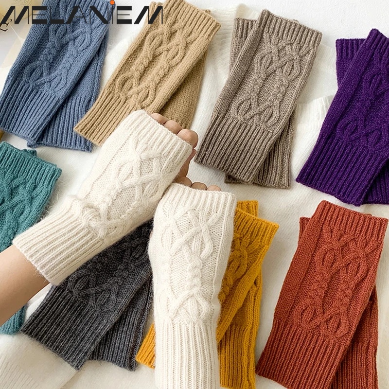 ถุงมือครึ่งนิ้ว แบบหนา ให้ความอบอุ่น สีพื้น แฟชั่นฤดูใบไม้ร่วง และฤดูหนาว สําหรับผู้หญิง และผู้ชาย