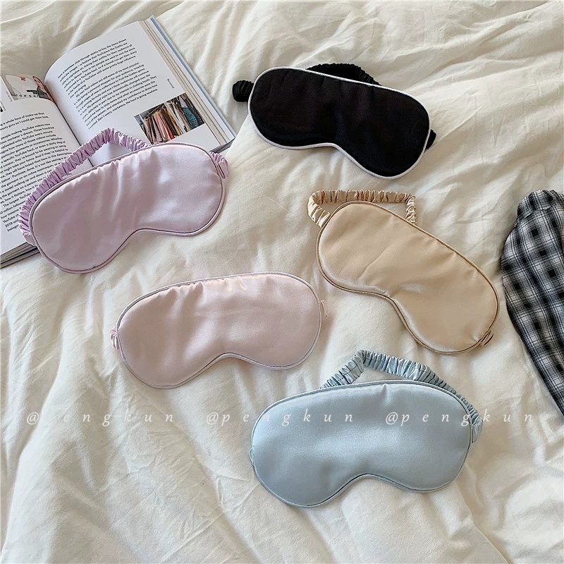 Ins หน้ากากปิดตา สีพื้น นอนหลับ บังแดด หน้ากากปิดตา ป้องกันดวงตา จําลอง ผ้าไหม ยืดหยุ่น เดินทาง พักกลางวัน หน้ากาก