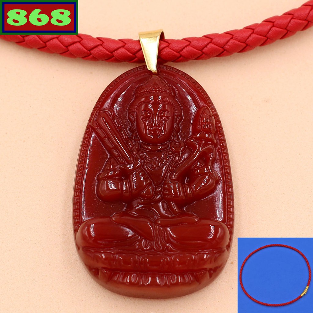 Void Buddha สร้อยคอสายหนังสีแดงหินแดง 3.6cm 5cm