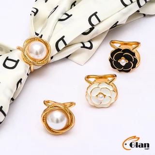 Glanxuan แหวนผ้าคลุมไหล่ สําหรับติดประดับผ้าพัน ประดับไข่มุก สไตล์เรโทร scarf ring
