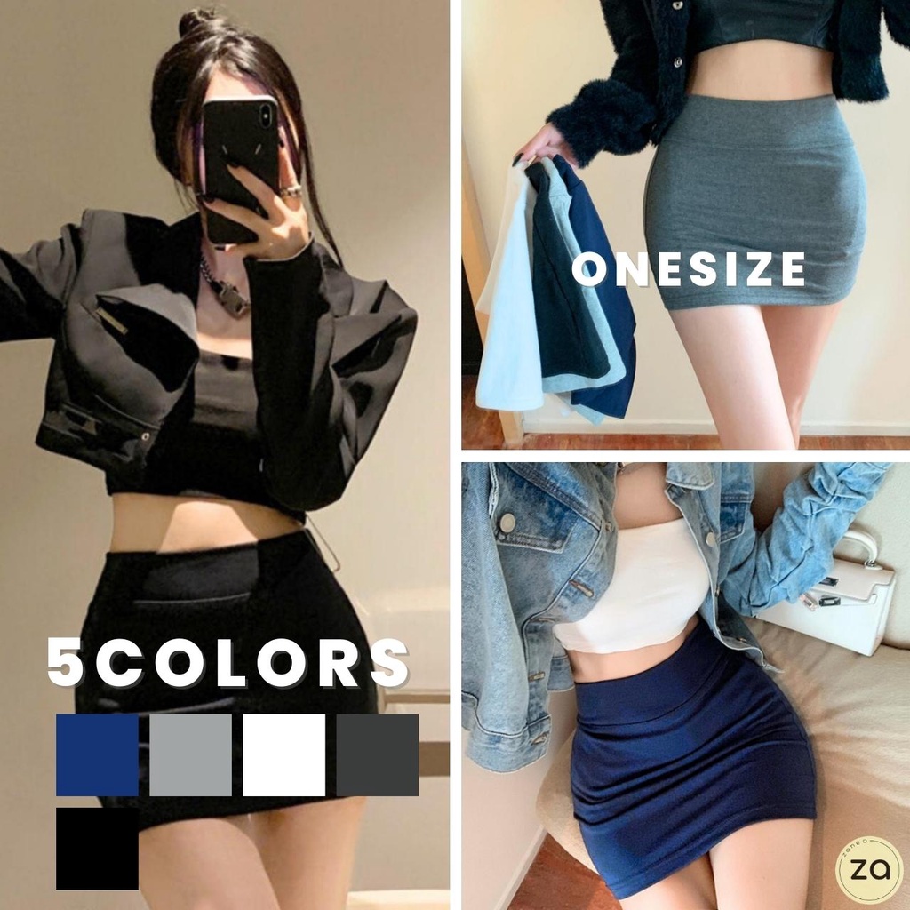 HOT SALE กระโปรงสั้นทรงเข้ารูป 5 สี ผ้าตอตอนร่อง เอวยางยืดแถบใหญ่