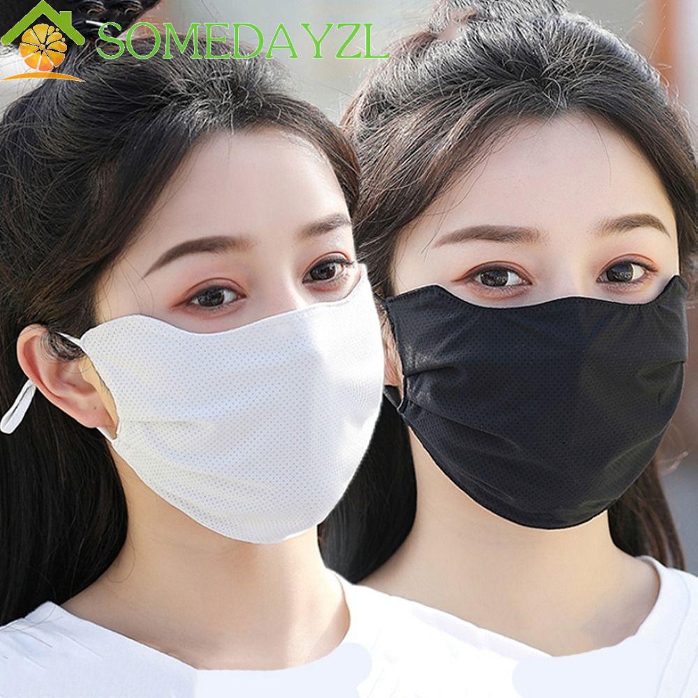 Somedayzl หน้ากากผ้าเรยอน ตกปลา กีฬา ขี่รถ ตาข่าย ป้องกันแสงแดด ฤดูร้อน สีพื้น สําหรับผู้หญิง สําหรับเด็กผู้หญิง หน้ากากกันแดด