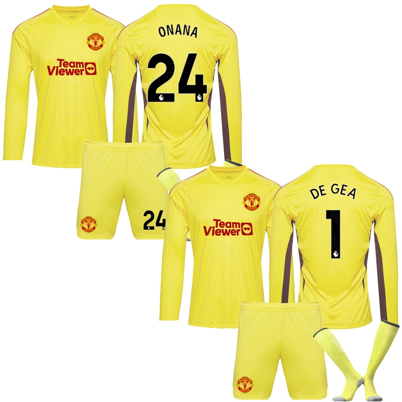 ชุดนักรักษาประตูฟุตบอล De Gea No. 1 Ona No. 24 jersey ชุดผู้รักษาประตู แขนยาว สีเหลือง สําหรับผู้ใหญ่ เด็ก