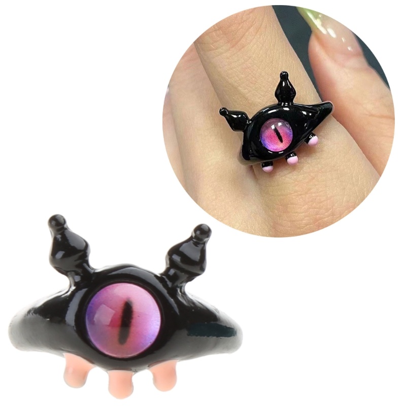 Mya 9 ชิ้นการ์ตูนน่ารักแหวนเรซิน Little Monsters Eyeball แหวน Y2K แหวนไม่สม่ําเสมอ