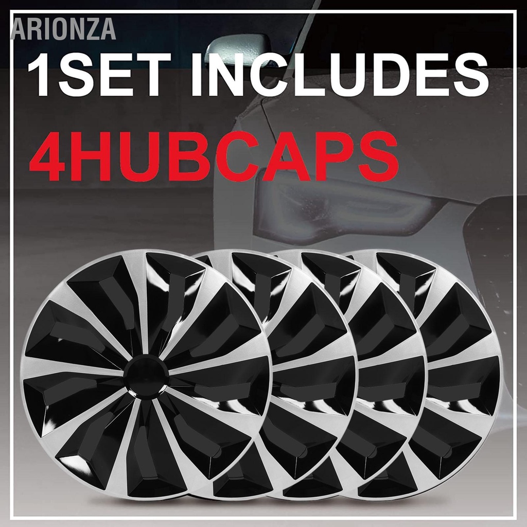 ARIONZA ฝาครอบล้อ Hubcap Universal 14 นิ้วชุด 4 ชิ้นเหมาะสำหรับรถยนต์ส่วนใหญ่สีดำและสีเงิน