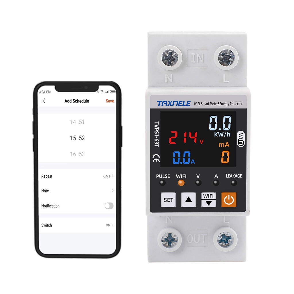 Taxnele สวิตช์รีเลย์เบรกเกอร์ พาวเวอร์ 63A 110v 220v TUYA APP WiFi อัจฉริยะ กันไฟรั่ว