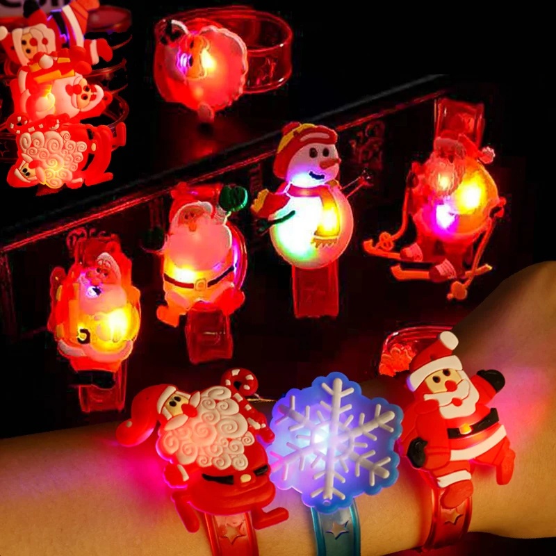 สร้อยข้อมือ ปาร์ตี้คริสต์มาส ของเล่น LED เรืองแสง การ์ตูนซานต้าหิมะ สายรัดข้อมือเกม เด็ก สร้างสรรค์ ไฟกระพริบ ของขวัญที่ระลึก
