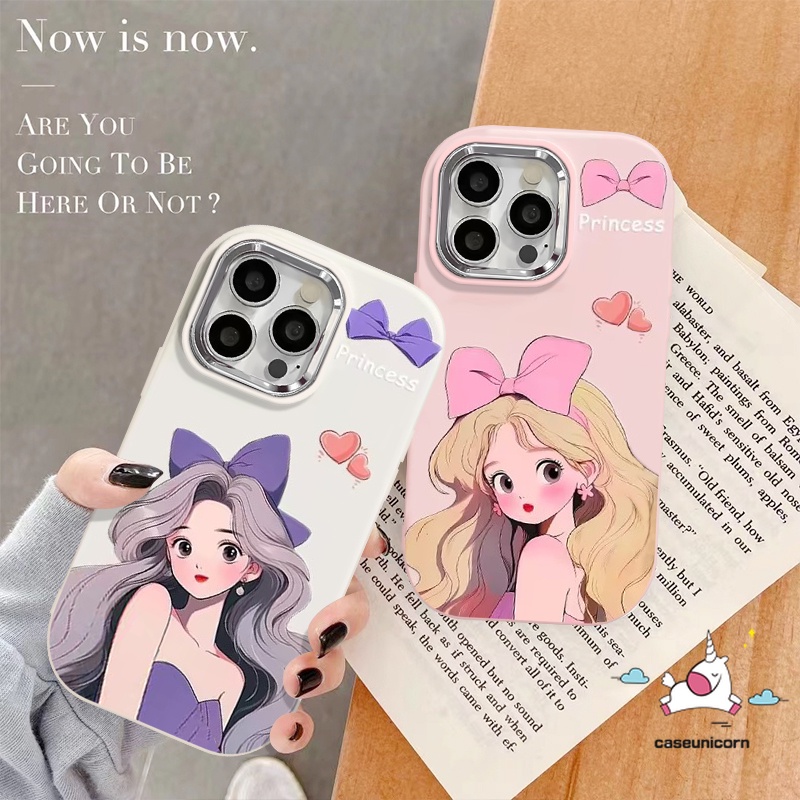 เคสโทรศัพท์มือถือ แบบนิ่ม ลายการ์ตูนเจ้าหญิงน่ารัก ประดับโบว์ สําหรับ IPhone 15 14 13 11 12 Pro Max XR 7Plus X 8 7 Plus XS Max