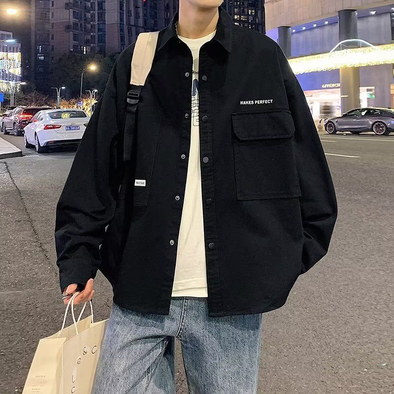 เสื้อคลุมแขนยาว สีดำ/เขียว/เทา/น้ำตาล เสื้อแจ็คเก็ต สไตย์ญี่ปุ่น Jacket วินเทจ ไซส์ M-2XL