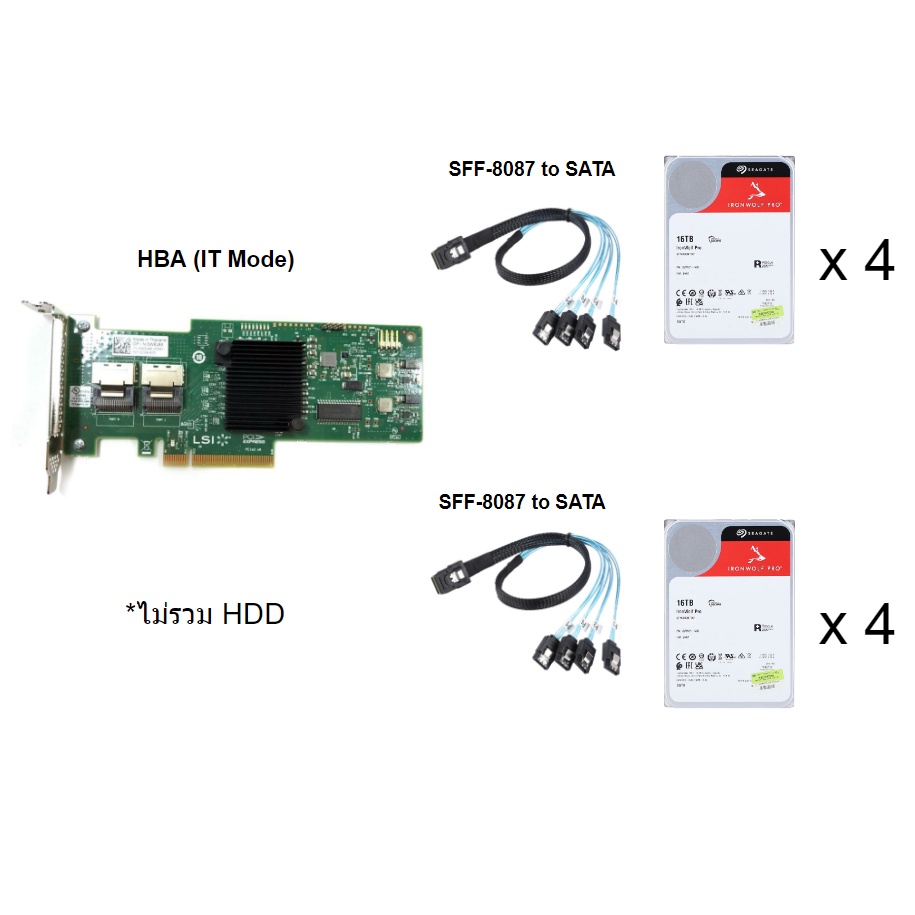 การ์ด HBA (IT Mode) 9210-8i 9211-8i ไม่รวมสาย SAS2008 Chipset PCIe 2.0 6Gbs SAS SATA TrueNAS ZFS Unr