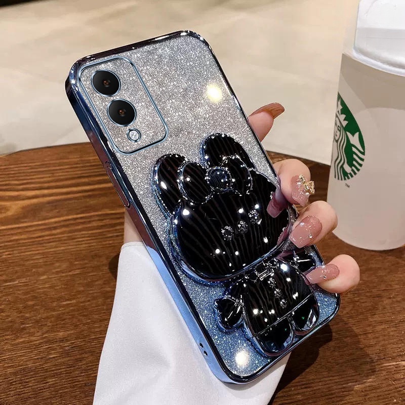 เคสโทรศัพท์มือถือแบบนิ่ม ลายกระต่ายน่ารัก พร้อมที่ตั้งวาง สําหรับ Vivo Y27S Y17S Y36 Y78 Y27 Y02T Y02A Y02 V27 V29 PRO V27E V29E V29 Lite