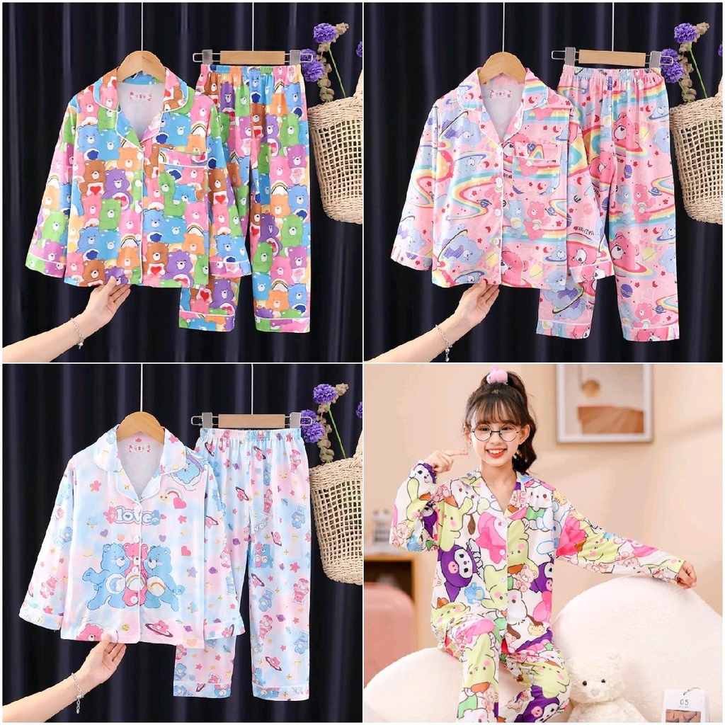 พร้อมส่ง ชุดนอนเด็กลายแคร์แบร์ ผ้าคอตตอนผสมไหมอิตาลีตรวจ