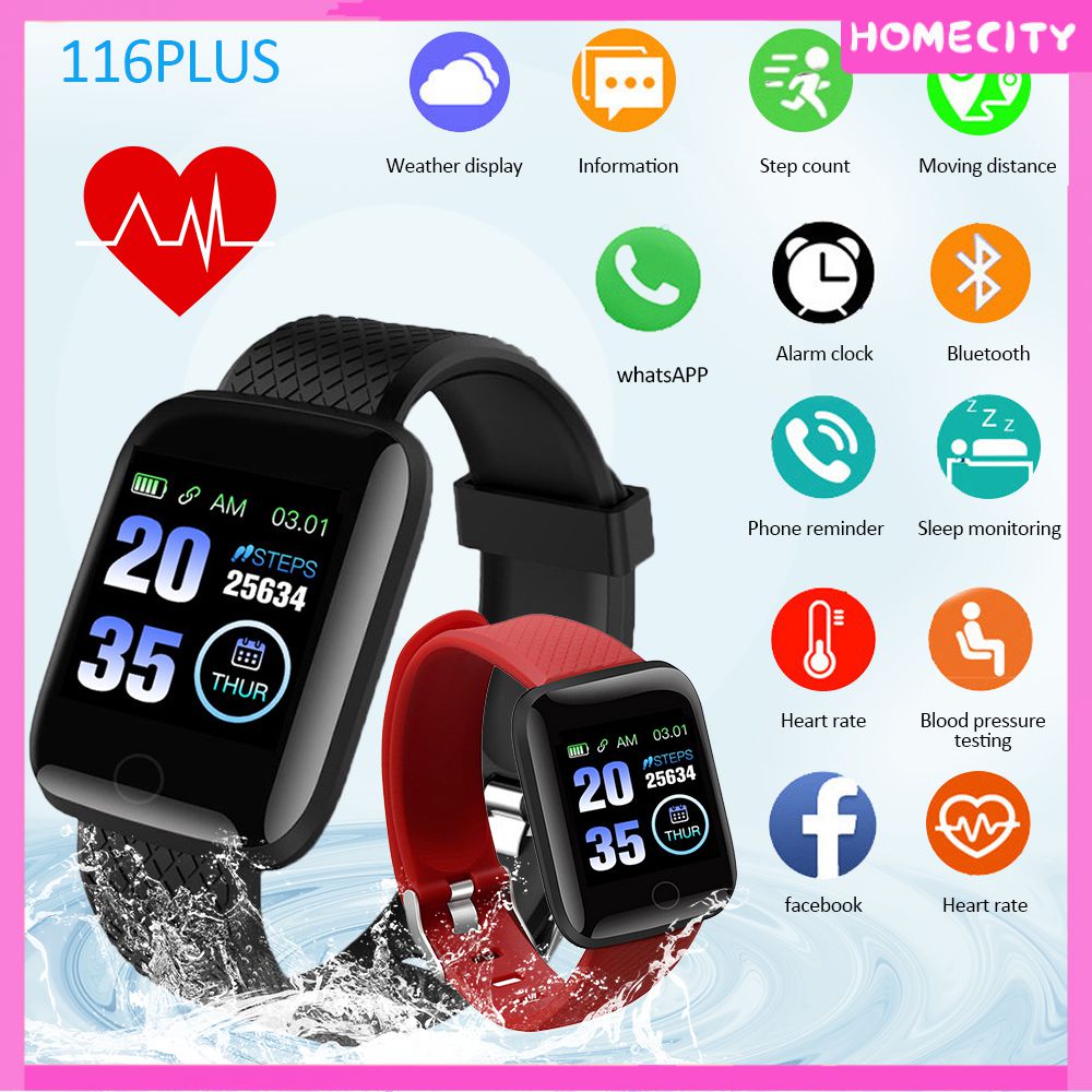 [พร้อม] 116 PLUS สมาร์ทวอท์ชผู้ชายผู้หญิงนาฬิกาข้อมือ Heart Rate เครื่องวัดความดันโลหิต Smartwatch สำหรับ Android IOS PK Y68 119 PLUS M4