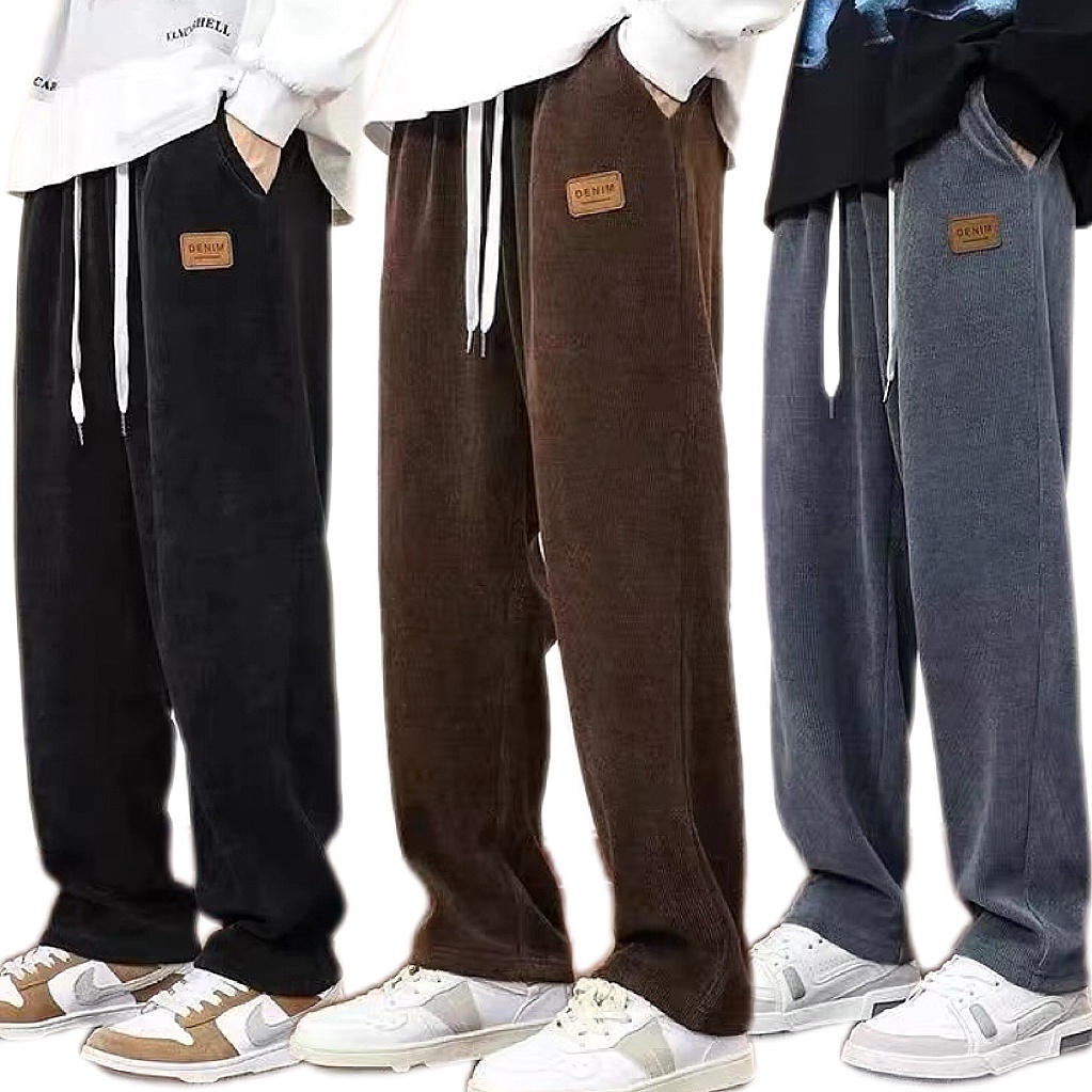กางเกงลูกฟูกผู้ชาย ทรงตรง ทรงหลวม เกาหลี แฟชั่น กางเกงขายาว กางเกงสแล็คชาย