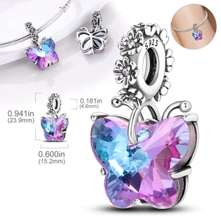 ใหม่ 925 เงินสเตอร์ลิงลูกปัดสีม่วงดอกไม้ Dangle Charm Fit ยี่ห้อสร้อยข้อมือและสร้อยคอเครื่องประดับของขวัญทํา