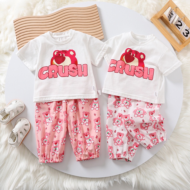Lucky Rainbow ชุดเซ็ทหมี ชุดเซ็ทเสื้อยืดกางเกงขาจั๊ม ชุดเซ็ทเด็ก ผ้าดีใส่สบาย