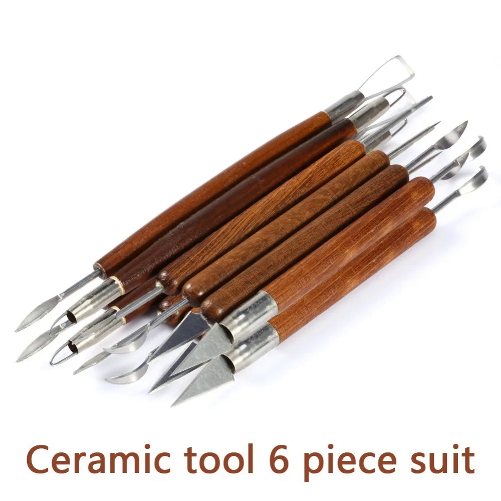 6PCS Pottery Clay Sculpting Tools Wood Handle Pottery Set Wax Carving Sculpt Smoothing Polymer Shape