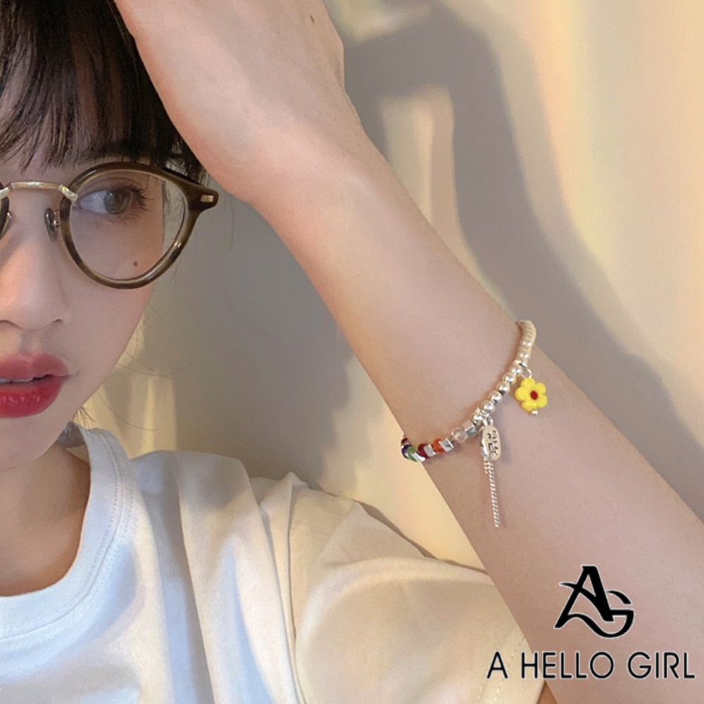 A HELLO GIRL เครื่องประดับ สร้อยข้อมือ ประดับลูกปัดคริสตัล สีสันสดใส สําหรับผู้หญิง