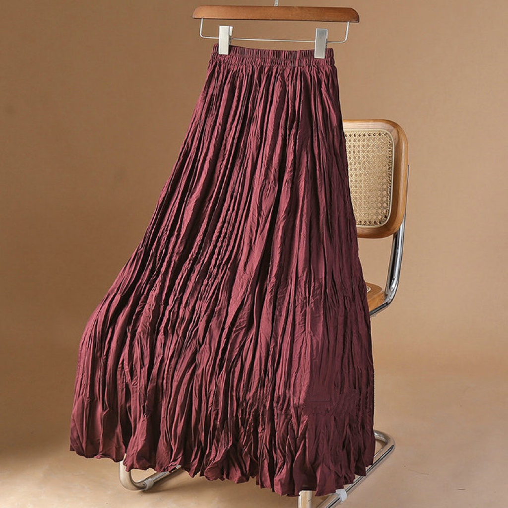 Bh กระโปรงพลีทยาว เอวสูง สีพื้น สไตล์เกาหลี สําหรับผู้หญิง