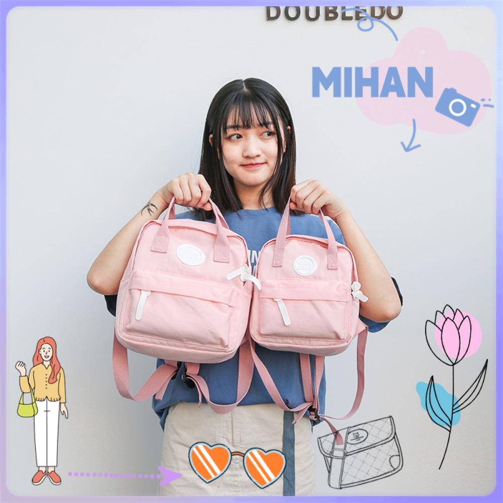 Mh กระเป๋าเป้สะพายหลัง กระเป๋านักเรียน ผ้าแคนวาส มีซิป ปรับได้ สีพื้น สําหรับแม่ และลูก