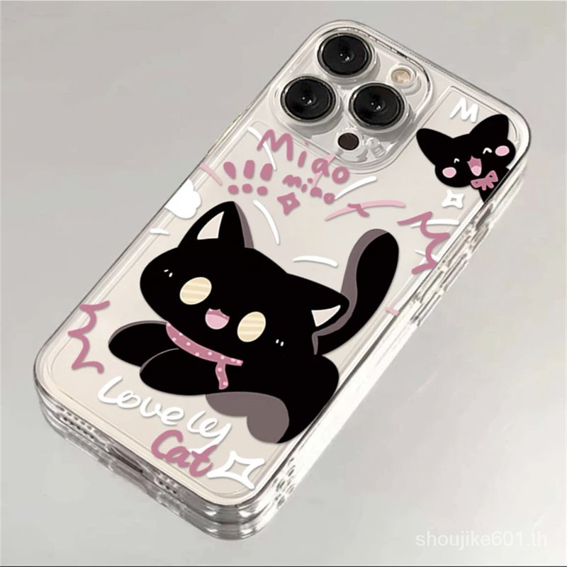 /Xsmax เคสโทรศัพท์มือถือแบบใส กันกระแทก ลายแมวน่ารัก สีดํา สําหรับ Iphone 15 xr max 14pro 11 8 7 1312 4APH