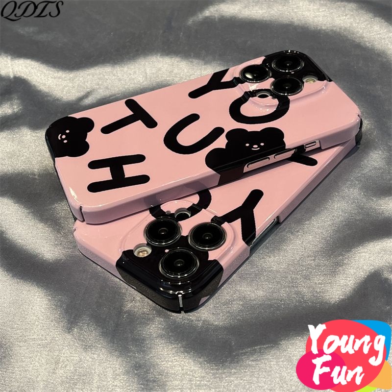 สําหรับ oppo เคสโทรศัพท์แข็งสีดําลายหมีน่ารัก A17 A57 A77 4G A96 A16 A16S A74 A55 A54 4G 5G A33 2020 A52 A72 A92 A15S A15S A31 A12E A3S A9 A5