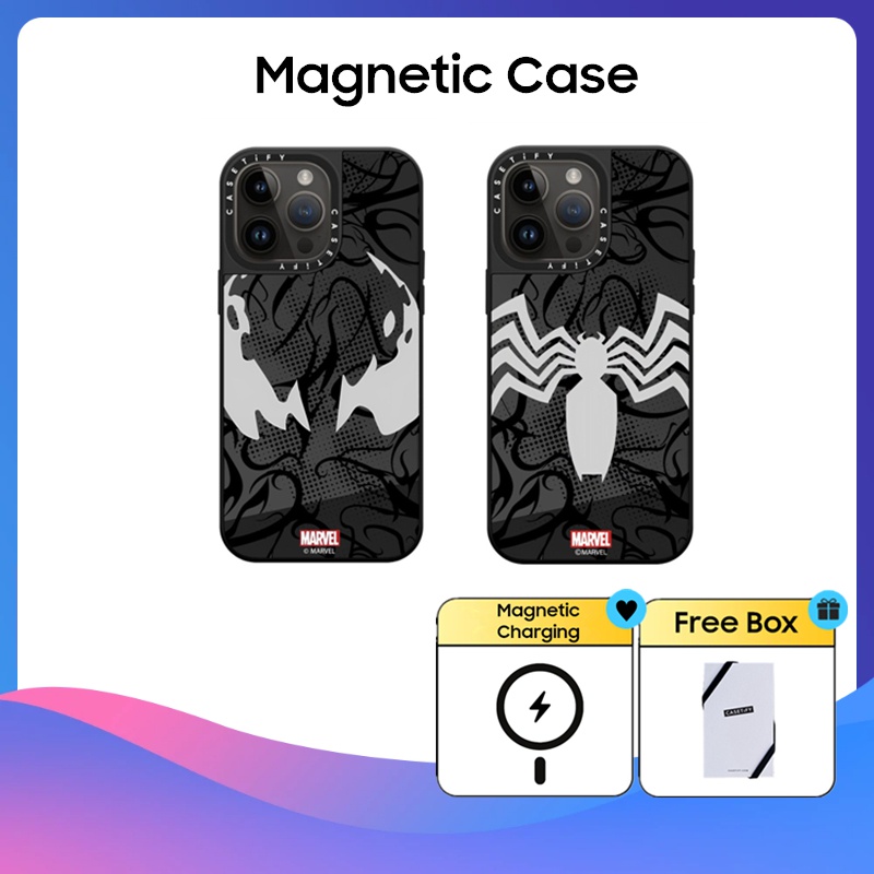 Casetify เคสโทรศัพท์มือถือพลาสติกแข็ง ลาย Marvel Spider Man Venom สีดํา สําหรับ iPhone 11 12 13 14 15 Plus Pro Max