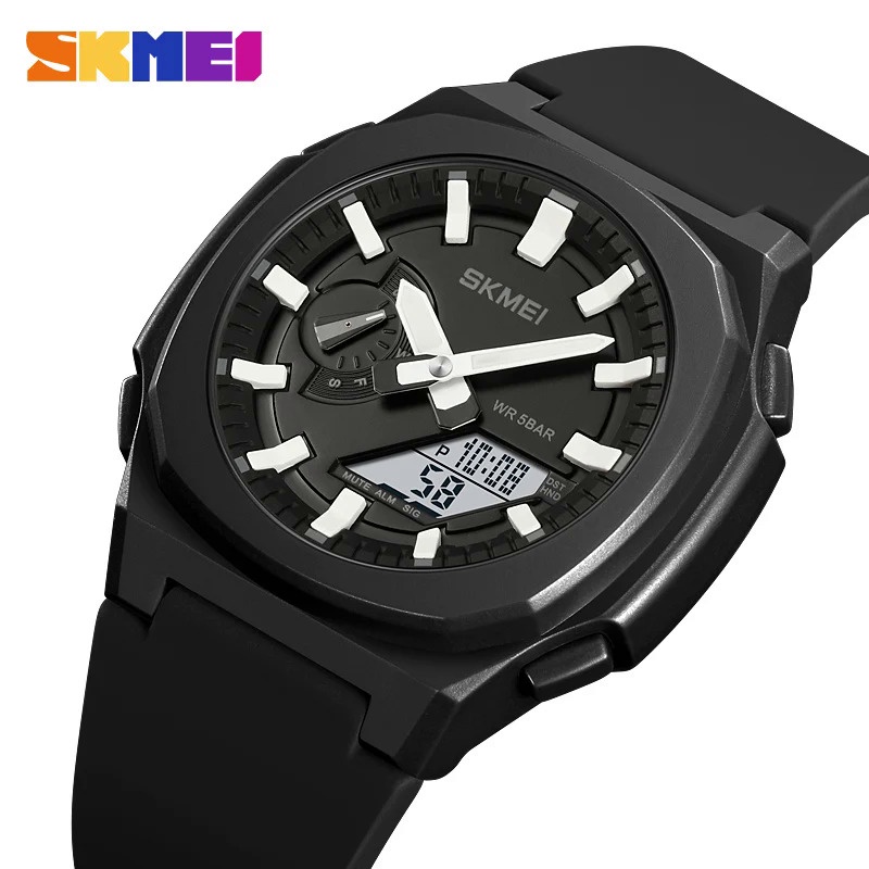 Skmei นาฬิกาข้อมือดิจิทัล DST Wrld Chrono Wriswatch กันน้ํา 5 เวลา ของขวัญ สไตล์ญี่ปุ่น สําหรับผู้ชาย