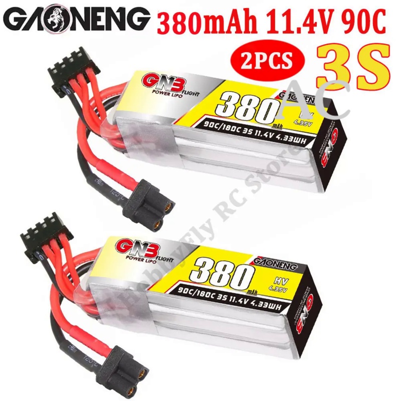 AC 2PCS Gaoneng GNB 3S 380mAh 11.4V 90C/180C HV Lipo Battery With XT30 Plug For Micro FPV Drone