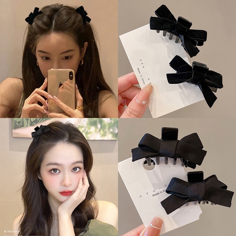 ชุดกิ๊บติดผม ประดับโบว์ ขนาดเล็ก สีดํา แฟชั่นฤดูใบไม้ร่วง และฤดูหนาว สไตล์เกาหลี สําหรับผู้หญิง 2024 2-6 ชิ้น