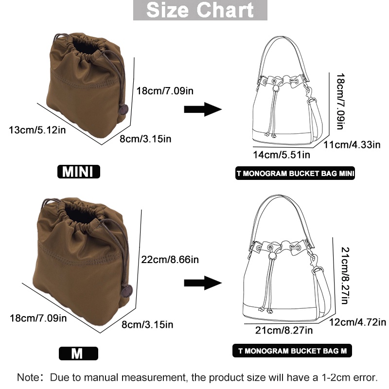 Evertoner กระเป๋าจัดระเบียบ กระเป๋าเครื่องสําอาง ผ้าไนล่อน สําหรับ TB Bucket Bag Liner