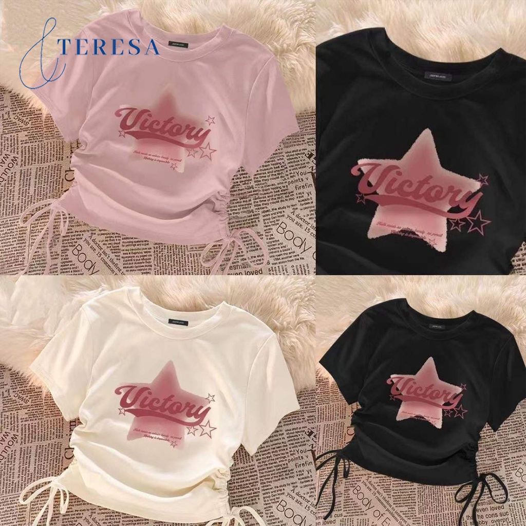 เสื้อครอปท็อป คอกว้าง แขนสั้น พื้นขาว เสื้อแฟชั่น หลากไซซ์