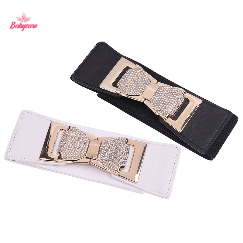 Byce> กว้าง ยางยืด สายรัดเอว ประดับโบว์ พลอยเทียม ผู้หญิง รัดตัว เข็มขัด เอว ตกแต่งชุด ใหม่